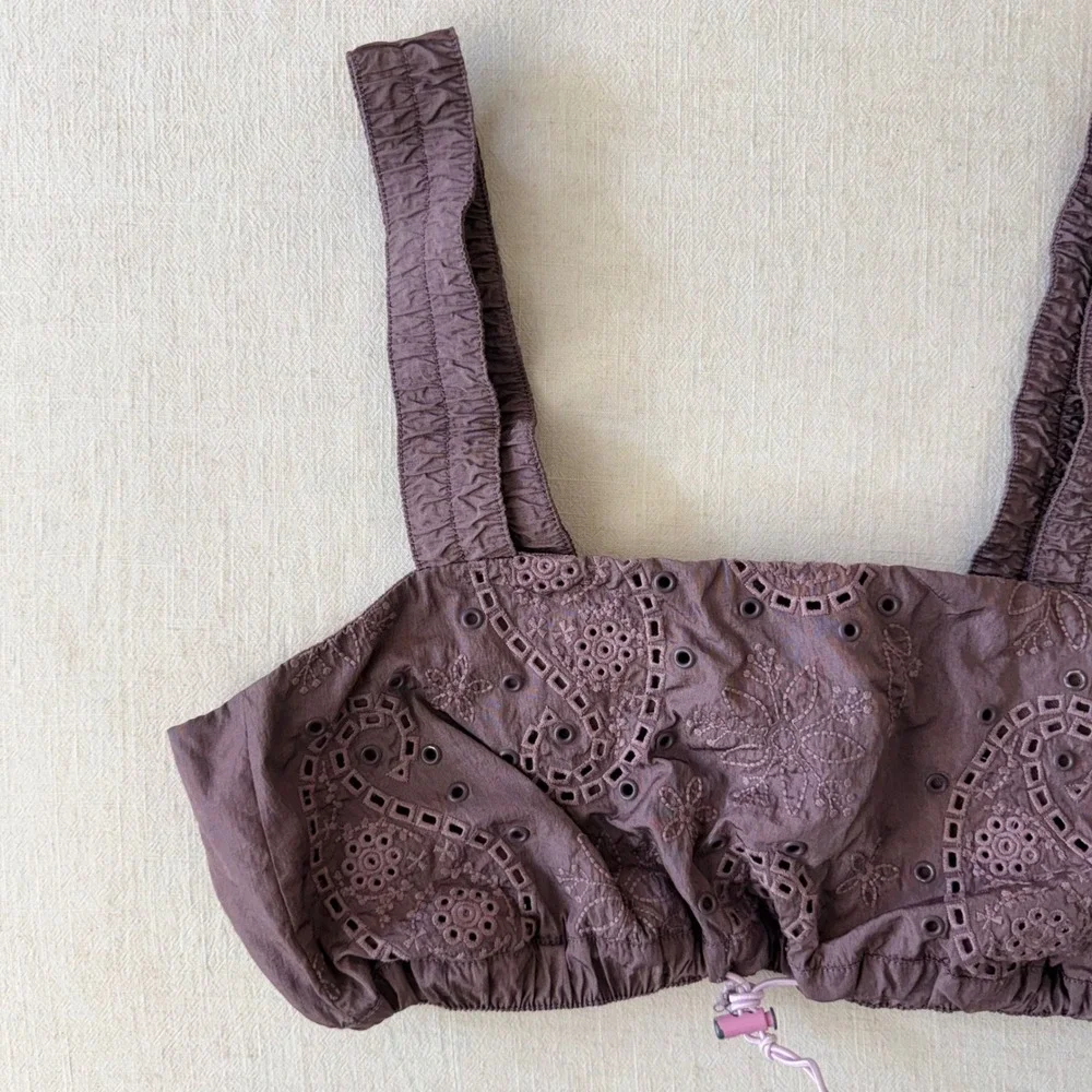 Free People Movement You Bet Eyelet Crop Top Mauve Medium Festival Gorpcore